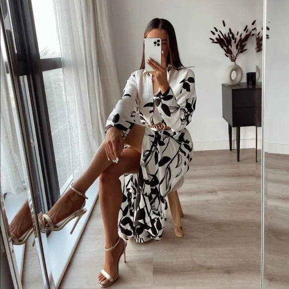 ๐ก๐ช๐ง ๐ญ๐ฎ๐ฟ๐ฎ โข Printed Oversized Dress - Picture 5 of 17